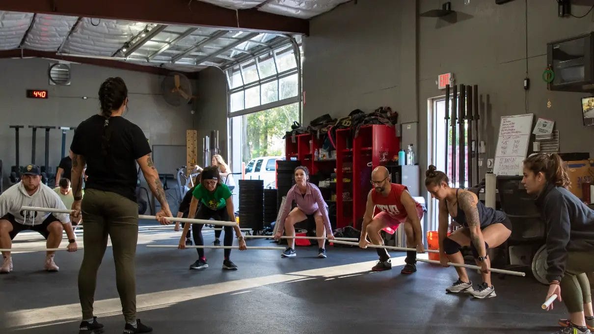 Athletes training together during a group workout at Crucible CrossFit